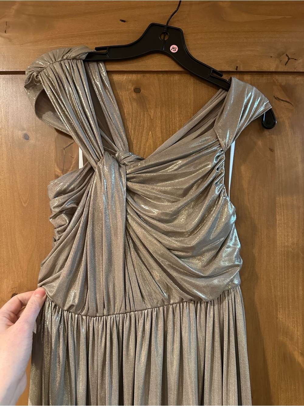 Halston Heritage Sleek Metallic Draped Maxi Gown - Picture 2 of 5